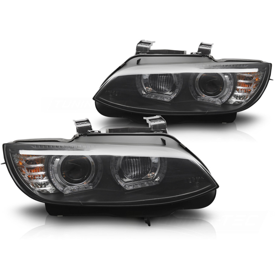 REFLEKTORY BMW E92 E93 06-10 ANGEL EYES 3D XENON YELLOW LED BLACK DRL