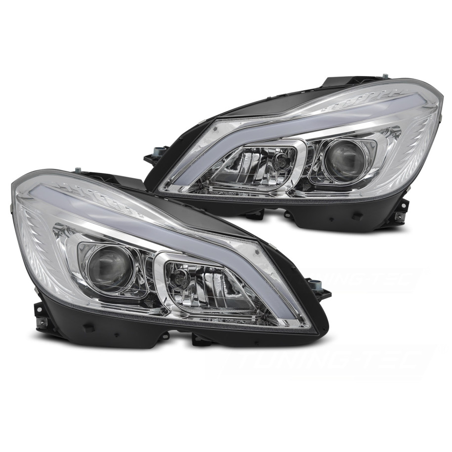 LAMPY REFLEKTORY MERCEDES W204 11-14 TUBE LED CHROME DTS