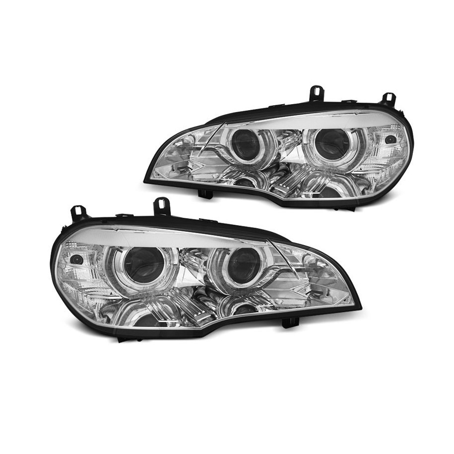LAMPY BMW X5 E70 07-10 RINGI 3D DRL CHROME XENON