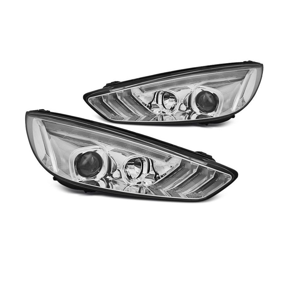 LAMPY FORD FOCUS MK3 15-18 CHROME LED DRL SEQ