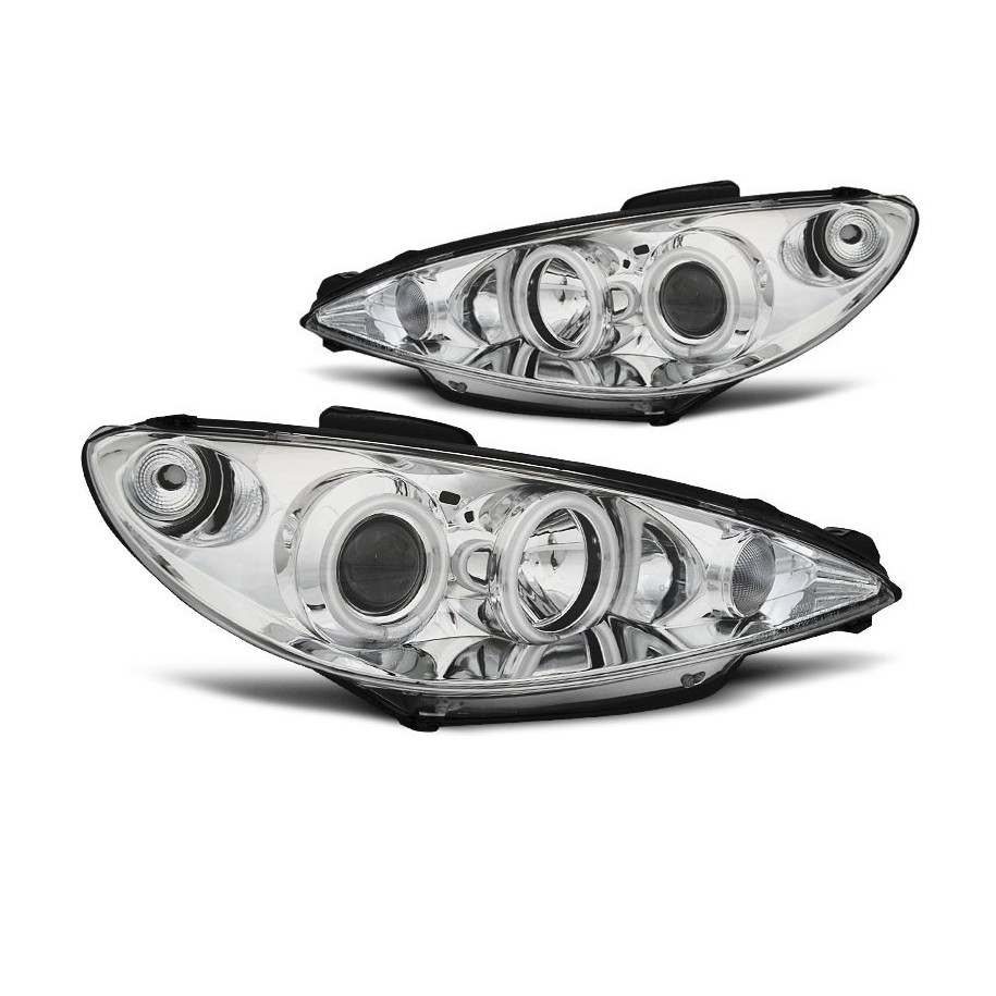 LAMPY REFLEKTORY PEUGEOT 206 2002- RINGI CCFL CHROME